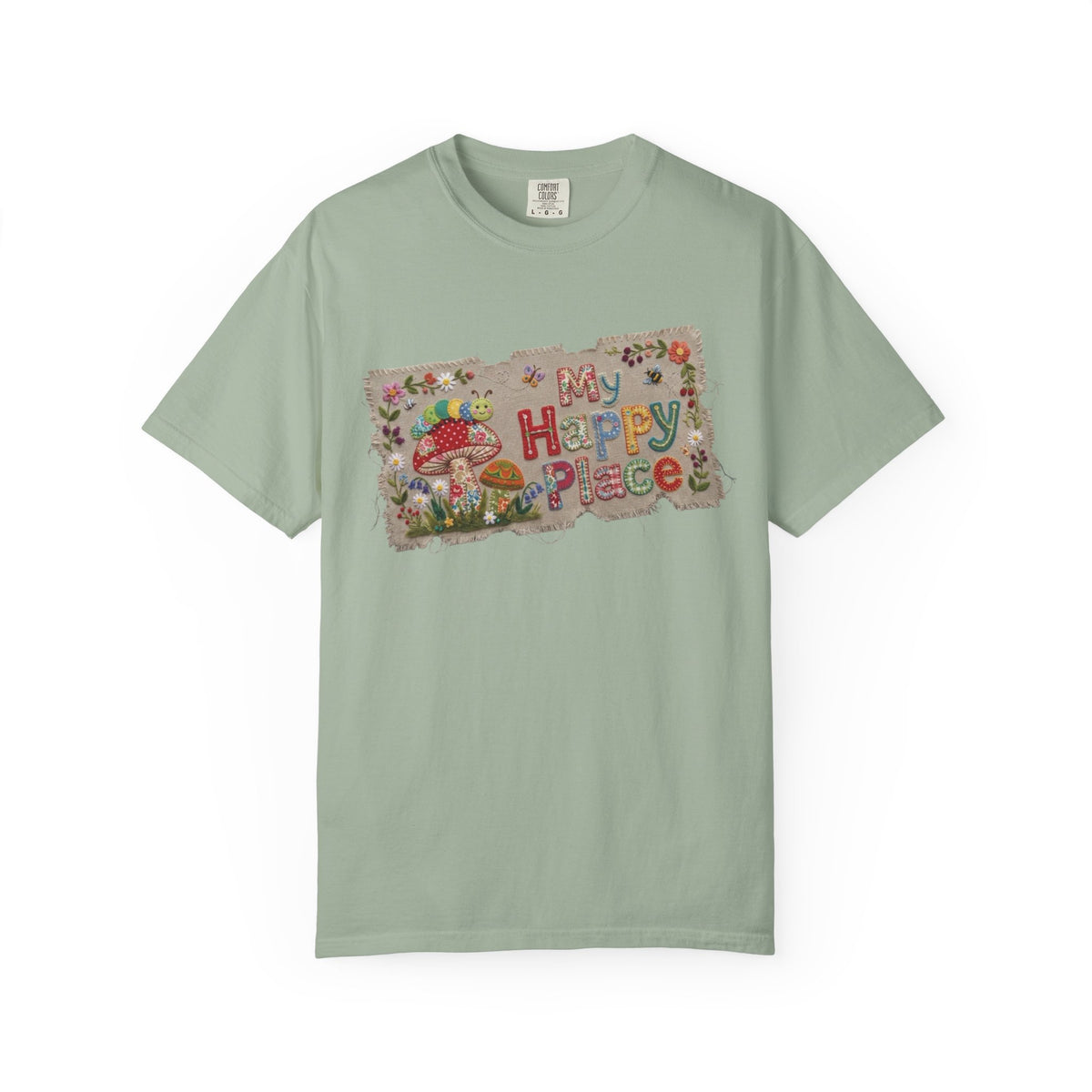 My Happy Place T-Shirt | Mushroom CottageCore with Whimsical Patchwork
