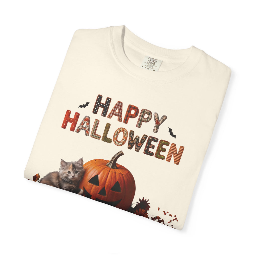 Halloween Pumpkin Grey-Orange Kitten T-Shirt
