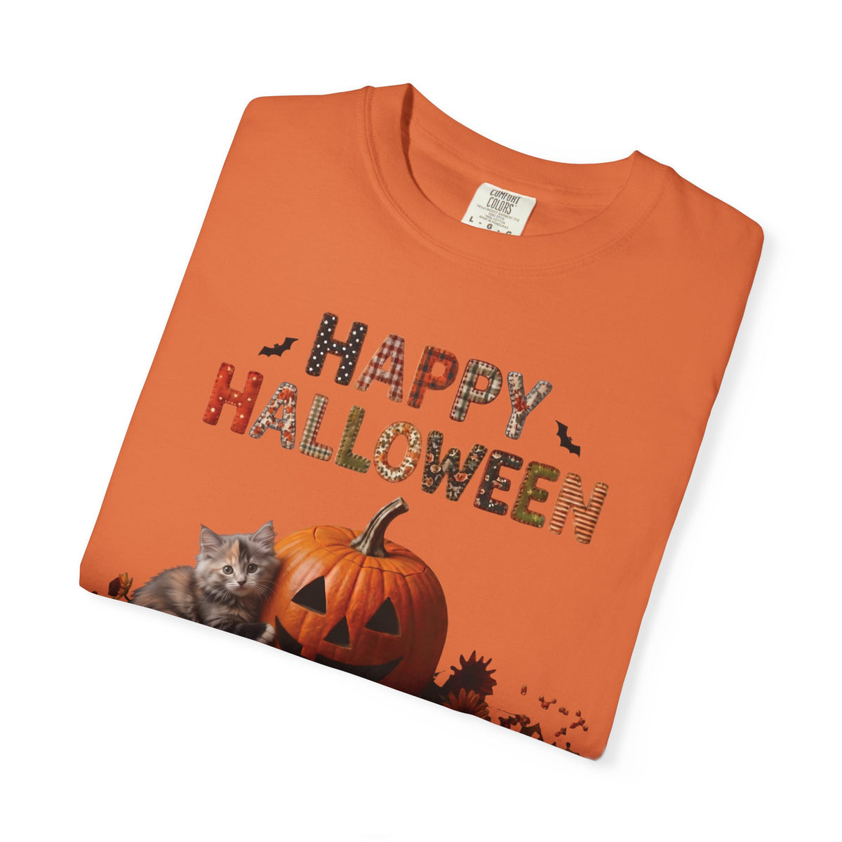 Halloween Pumpkin Grey-Orange Kitten T-Shirt