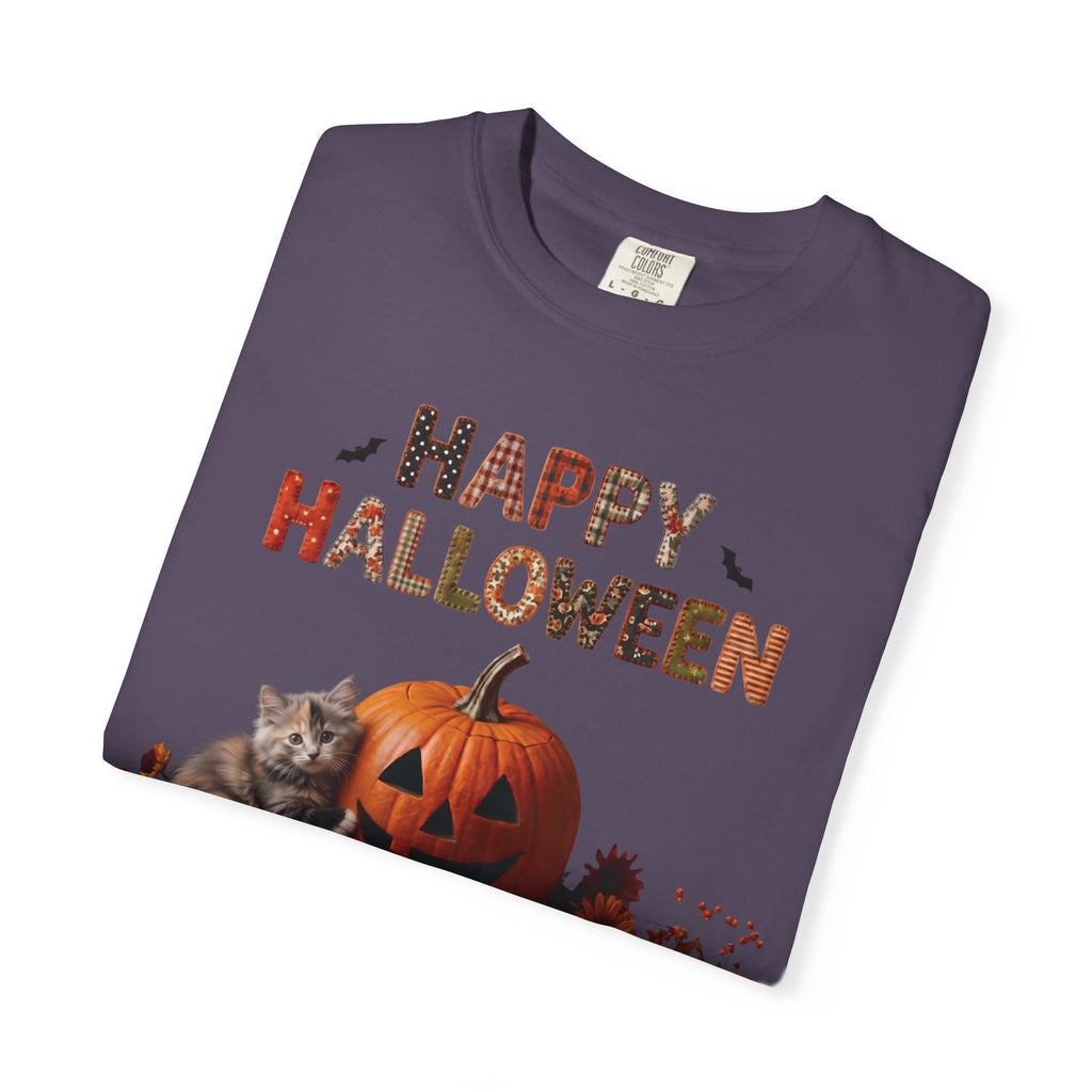 Halloween Pumpkin Grey-Orange Kitten T-Shirt