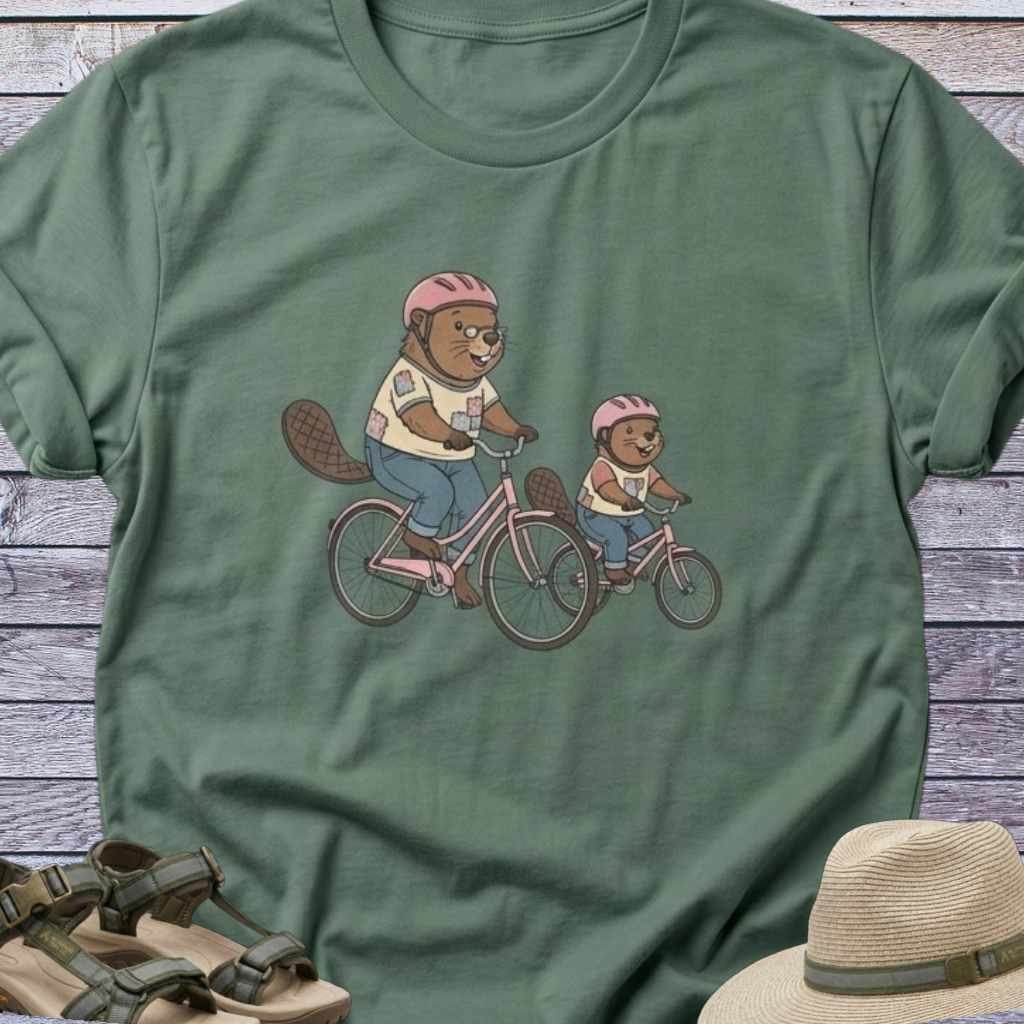 Mama & Daughter Beavers Riding Bikes T-shirt | Woodland Animals Humor