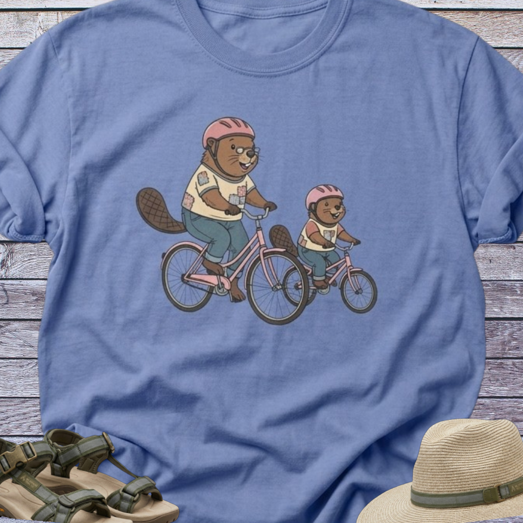 Mama & Daughter Beavers Riding Bikes T-shirt | Woodland Animals Humor