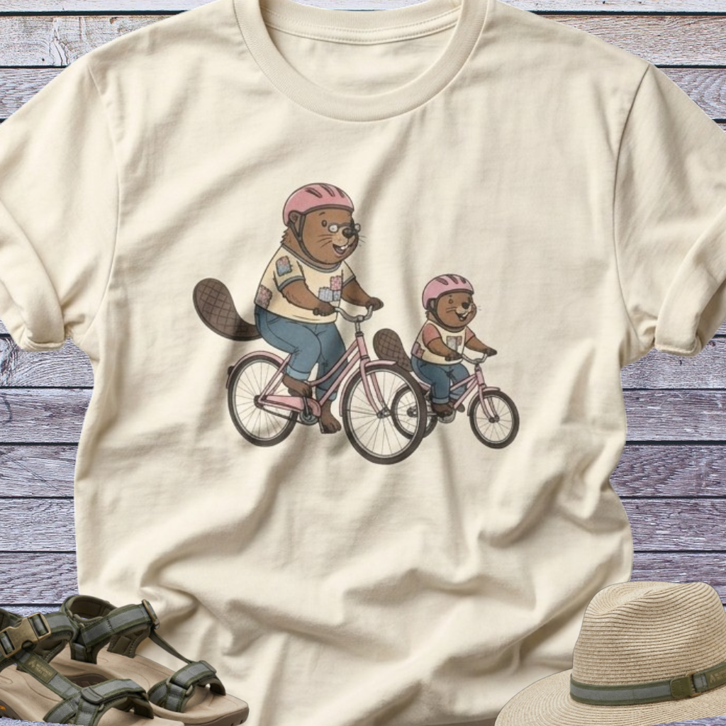 Mama & Daughter Beavers Riding Bikes T-shirt | Woodland Animals Humor
