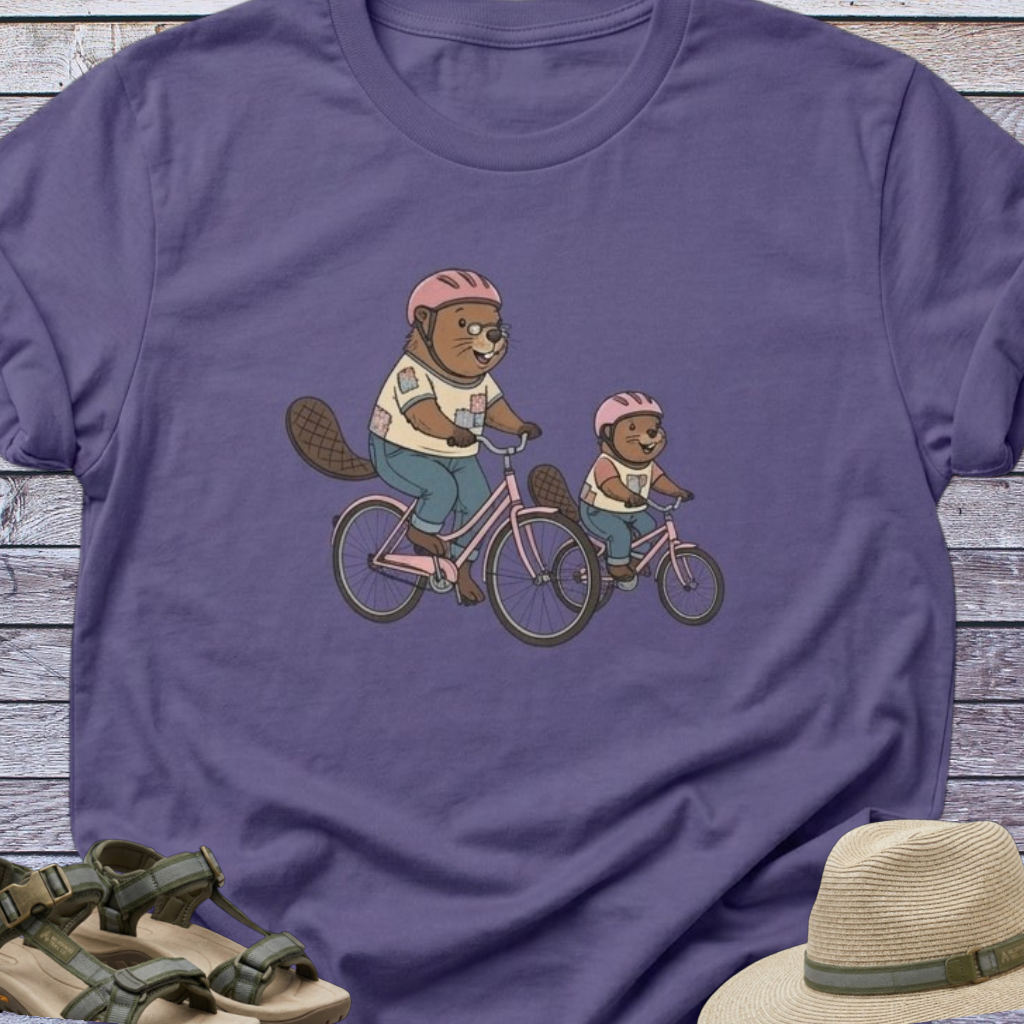 Mama & Daughter Beavers Riding Bikes T-shirt | Woodland Animals Humor
