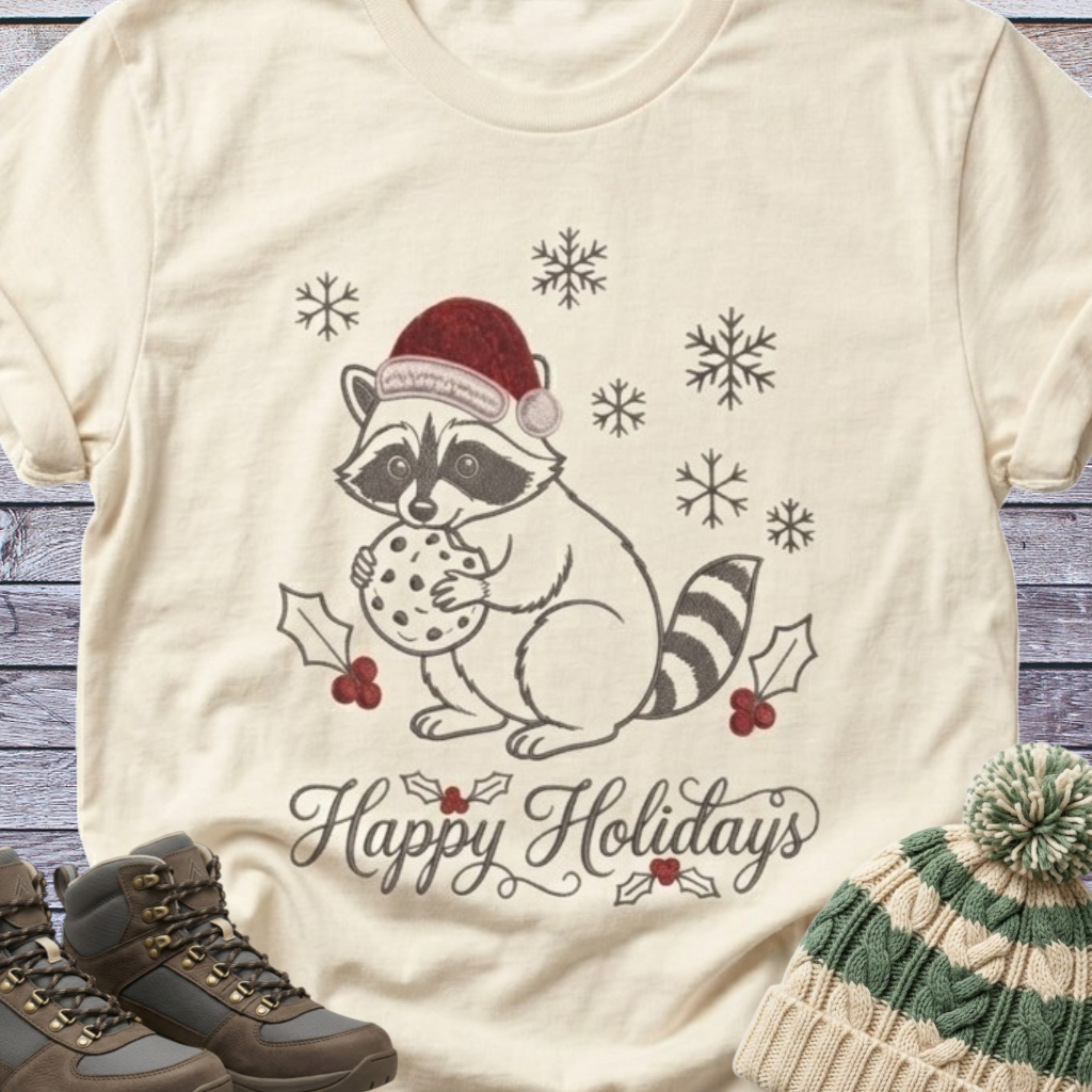 Raccoon & Cookie Santa Holidays Christmas T-Shirt