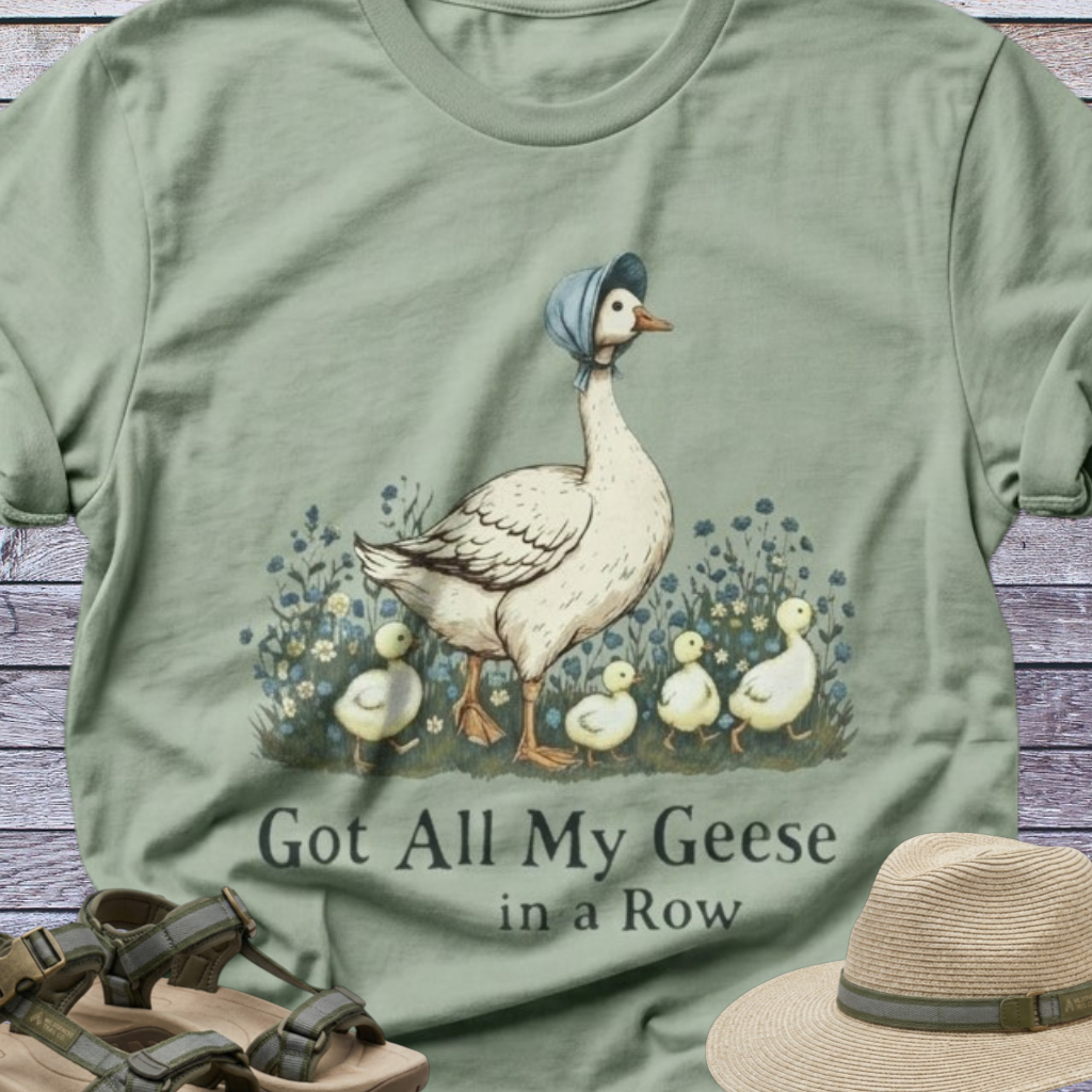 Mama Goose with Gooselings on Farm T-Shirt