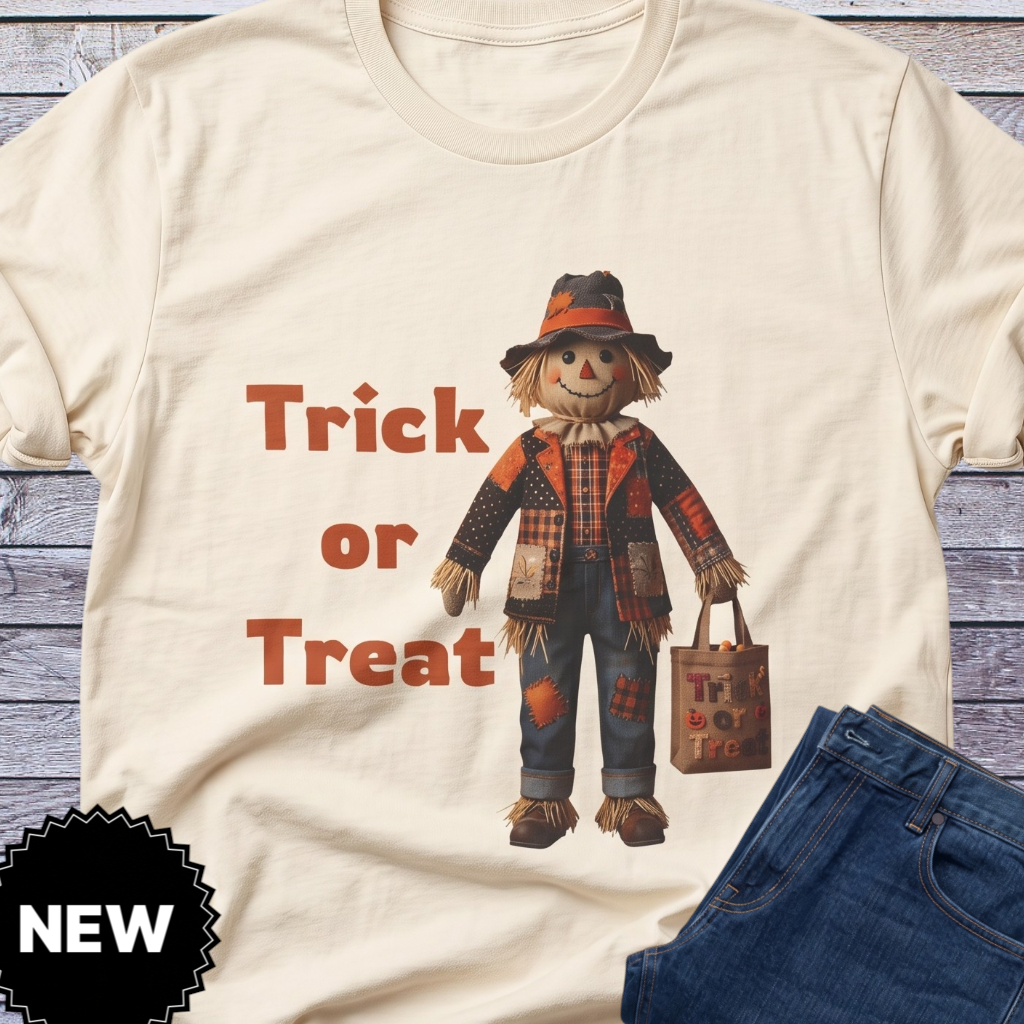 Halloween Scarecrow T-Shirt | Trick or Treat Spooky Patchwork