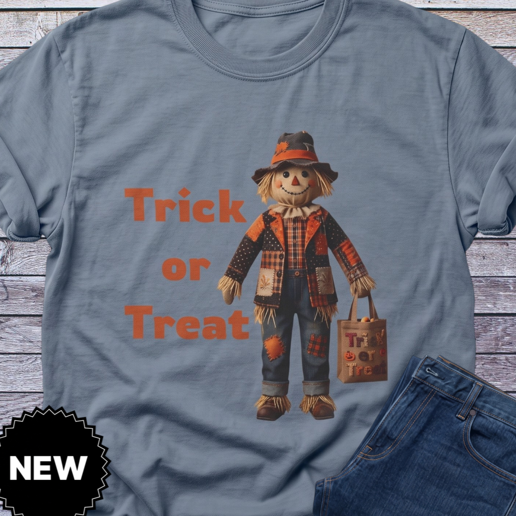 Halloween Scarecrow T-Shirt | Trick or Treat Spooky Patchwork