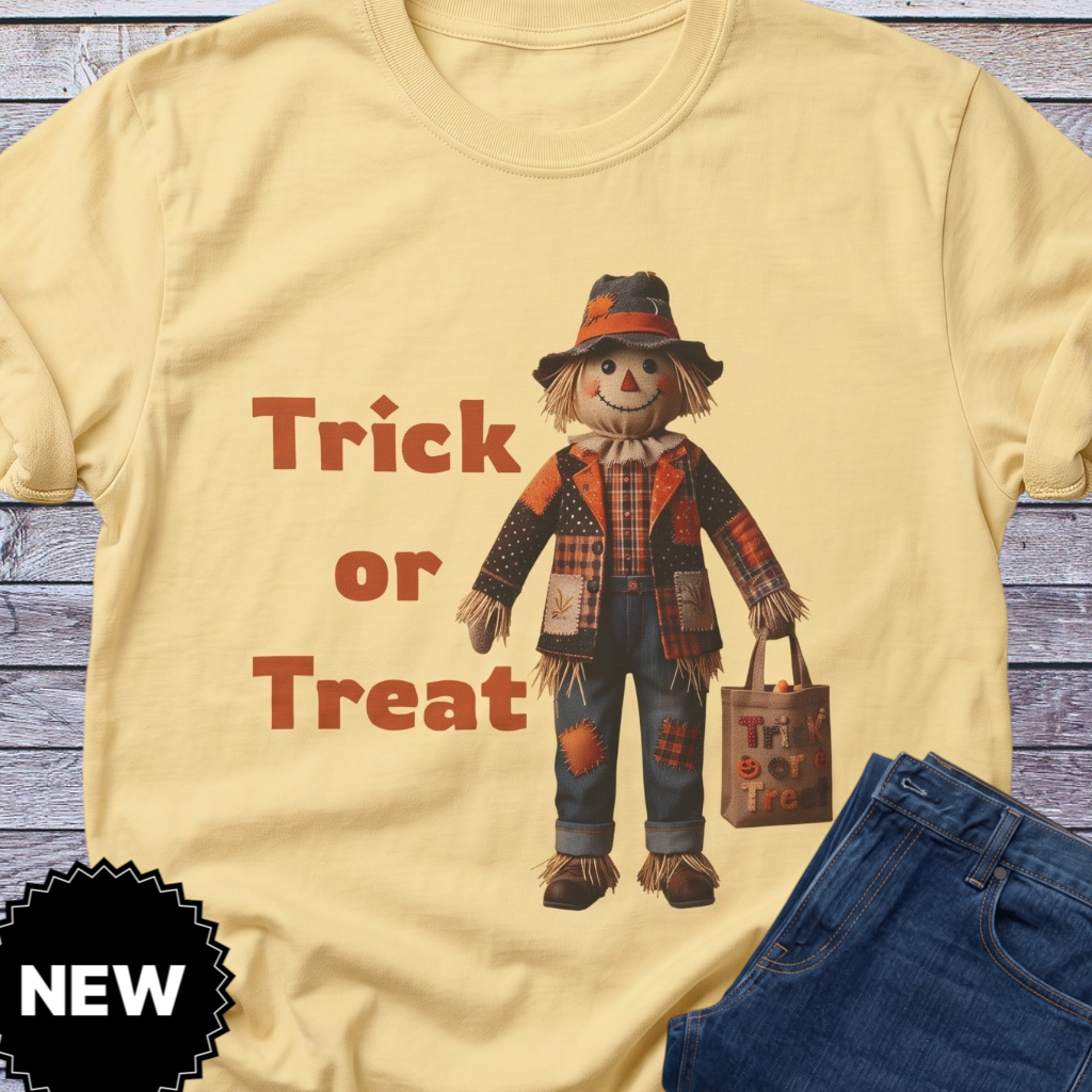 Halloween Scarecrow T-Shirt | Trick or Treat Spooky Patchwork