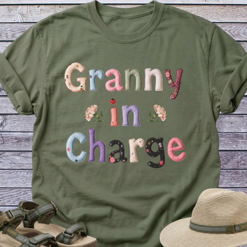 Granny in Charge T-shirt | CottageCore Patchwork Lettering