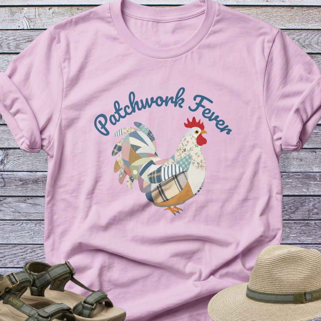 Patchwork-Style Rooster T-shirt | Chicken Graphic Cottagecore
