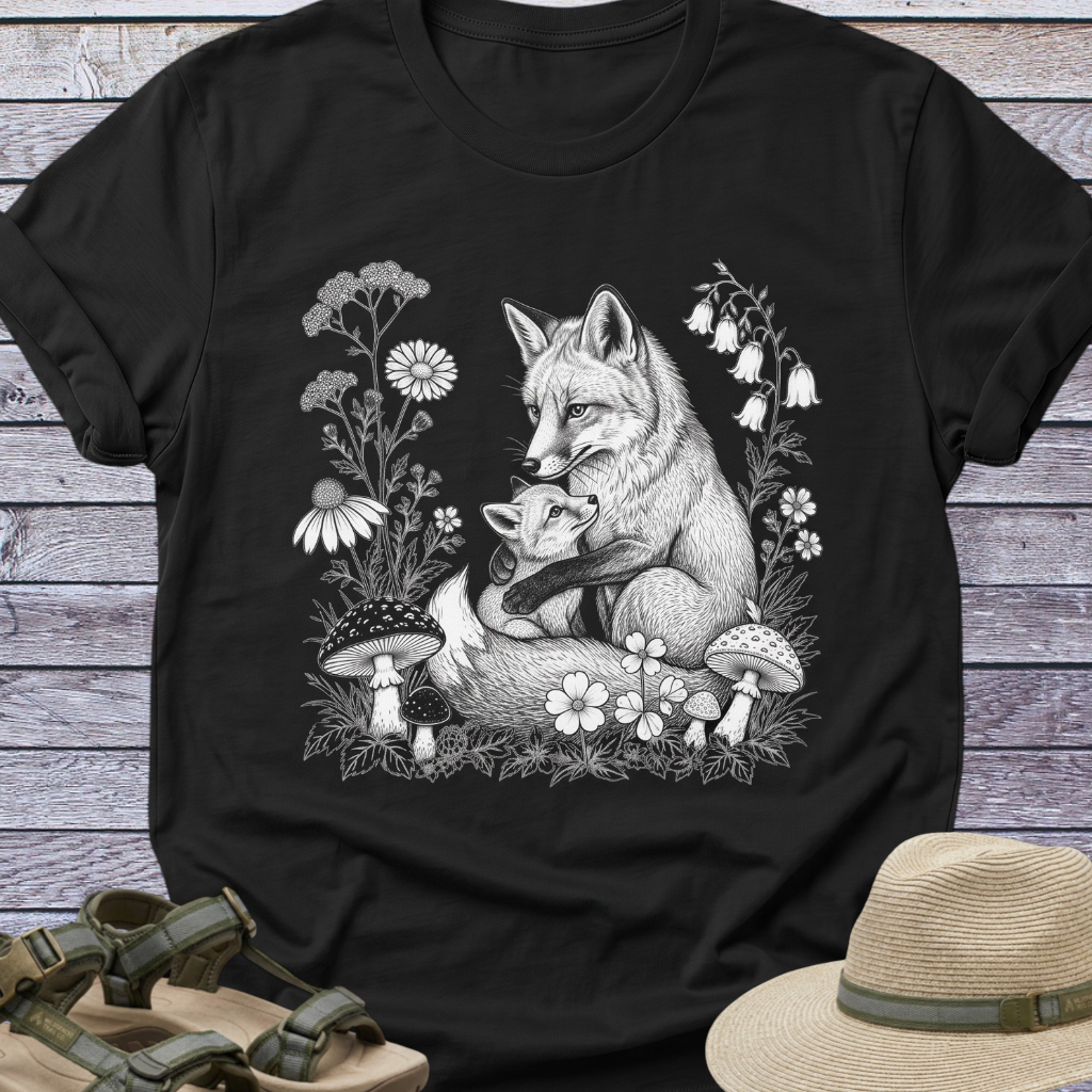 Mama Fox and Pup Cub T-shirt | Woodland Animals Cottagecore
