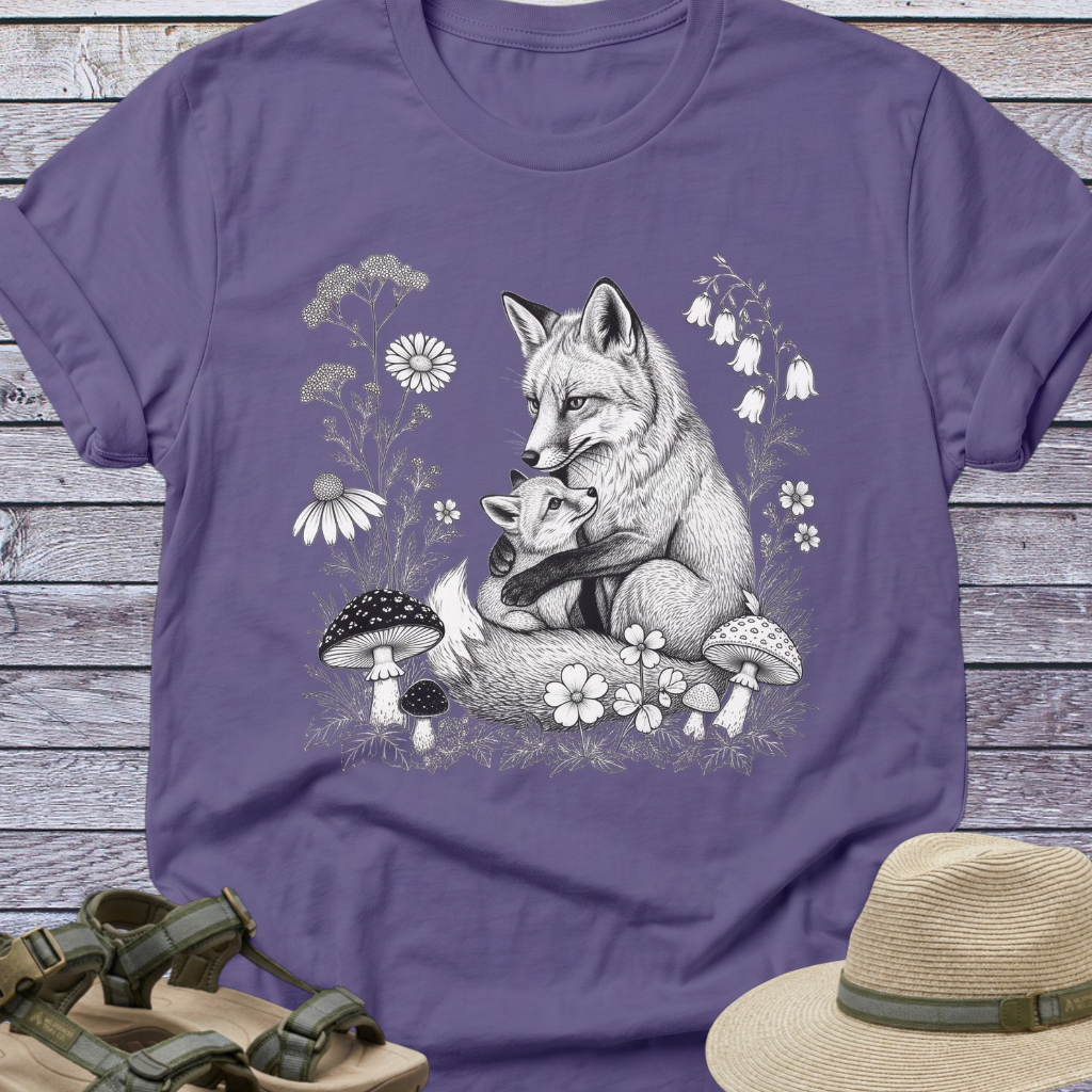 Mama Fox and Pup Cub T-shirt | Woodland Animals Cottagecore