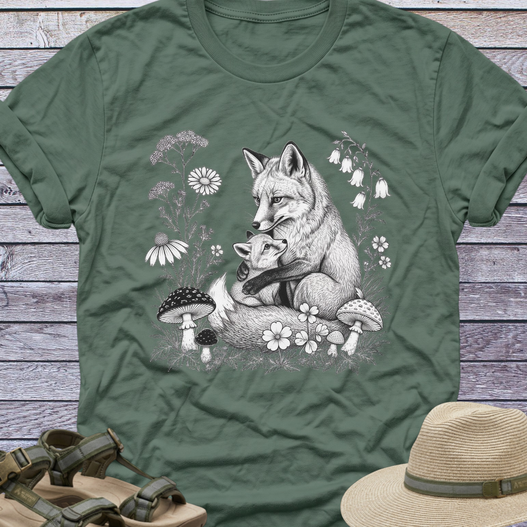 Mama Fox and Pup Cub T-shirt | Woodland Animals Cottagecore
