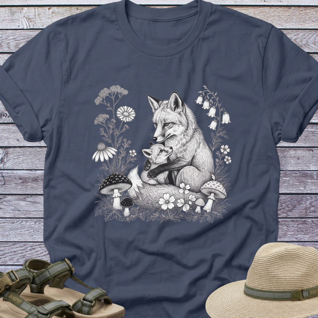 Mama Fox and Pup Cub T-shirt | Woodland Animals Cottagecore