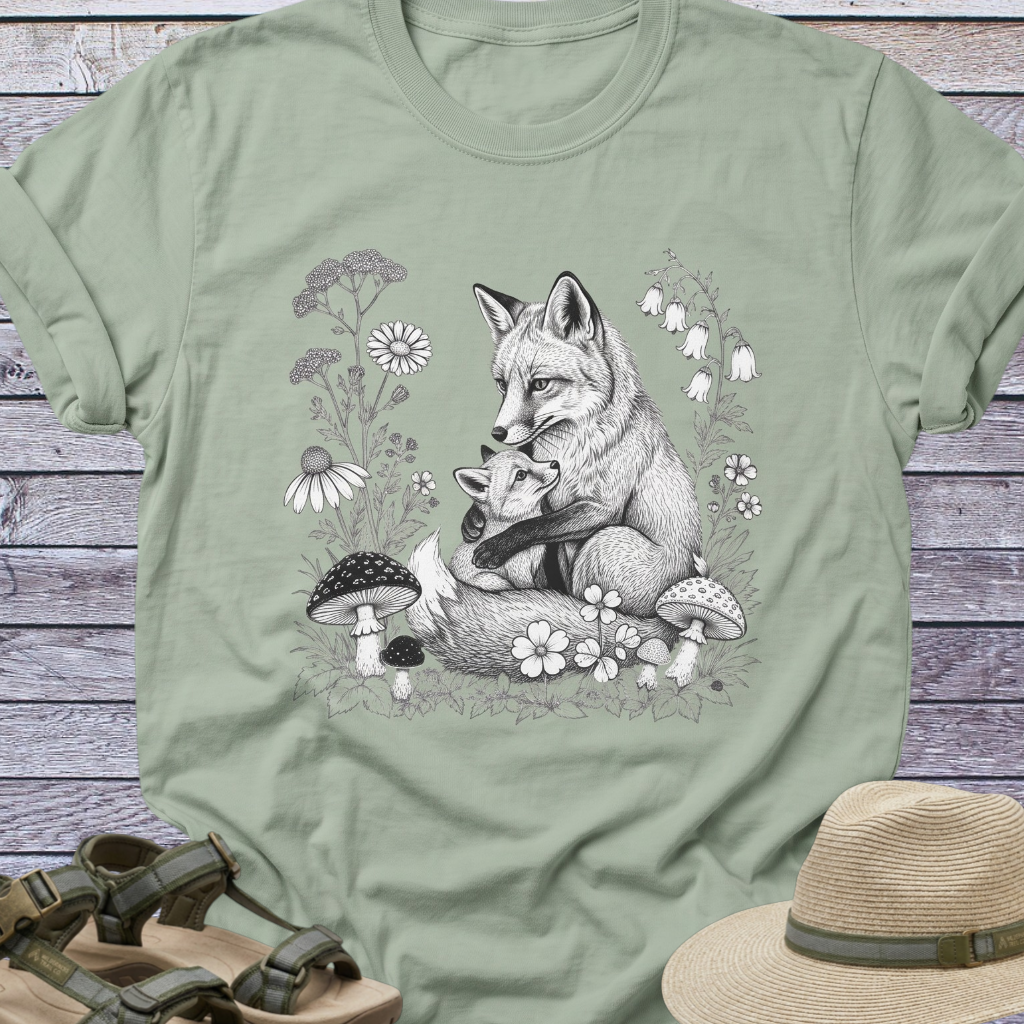 Mama Fox and Pup Cub T-shirt | Woodland Animals Cottagecore
