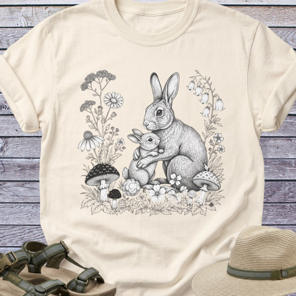Rabbit Mama Baby Sketch T-Shirt