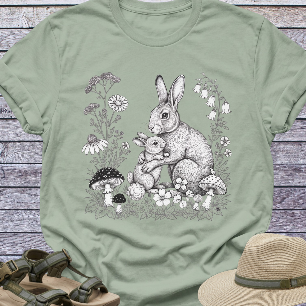 Rabbit Mama Baby Sketch T-Shirt