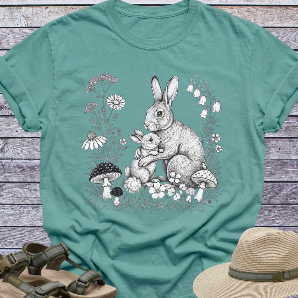 Rabbit Mama Baby Sketch T-Shirt