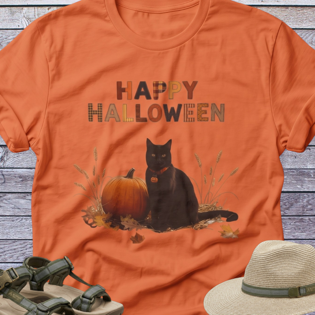 Black Cat Pumpkin T-Shirt Happy Halloween