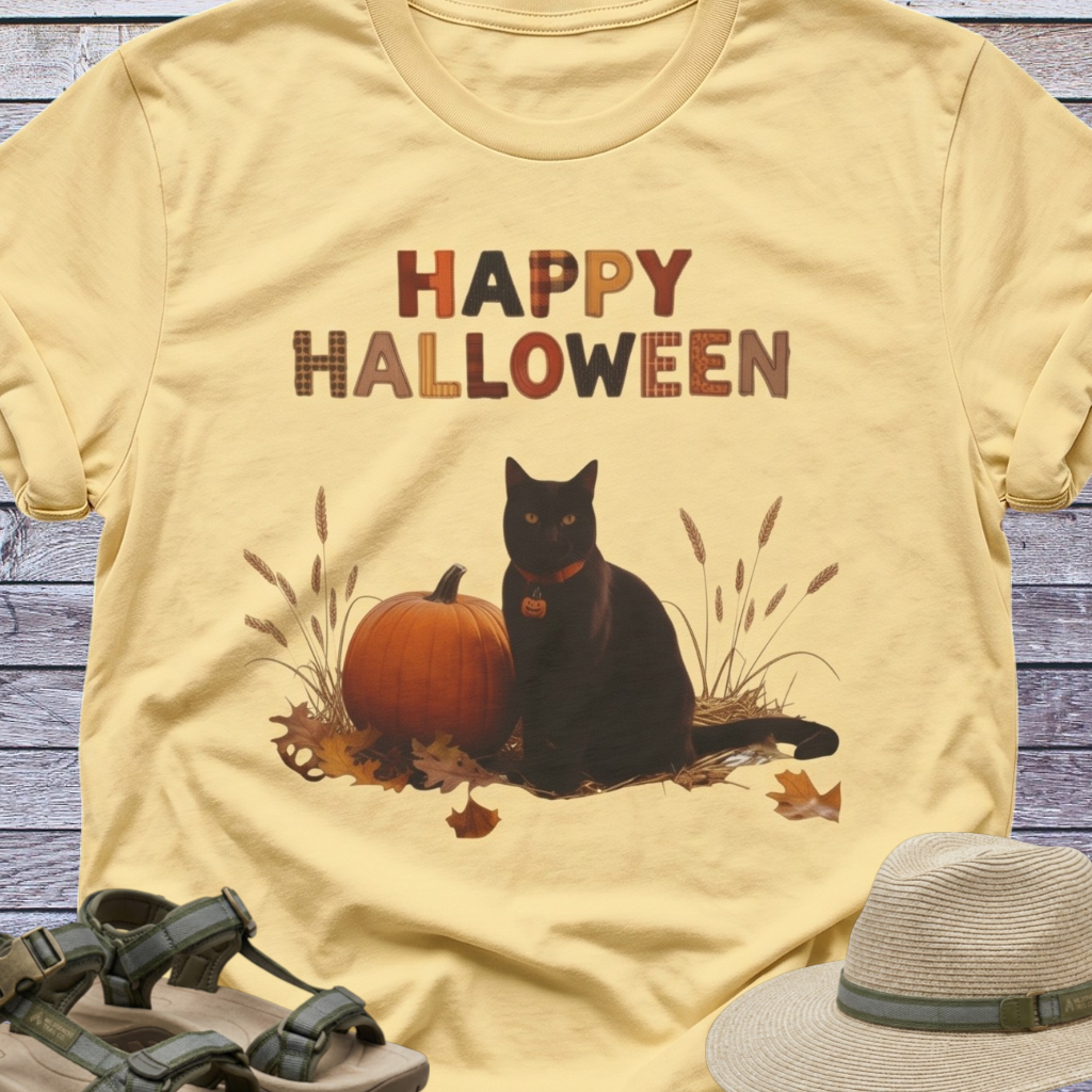 Black Cat Pumpkin T-Shirt Happy Halloween