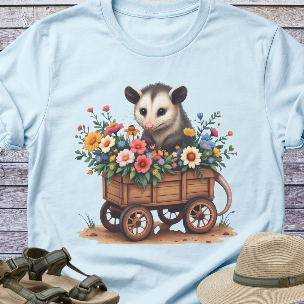 Opossum Flower Cart T-shirt | Woodland Animals