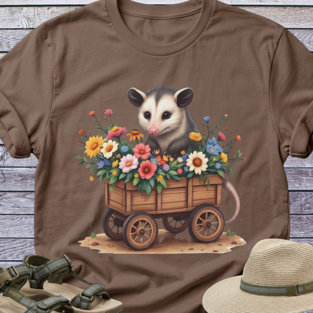 Opossum Flower Cart T-shirt | Woodland Animals