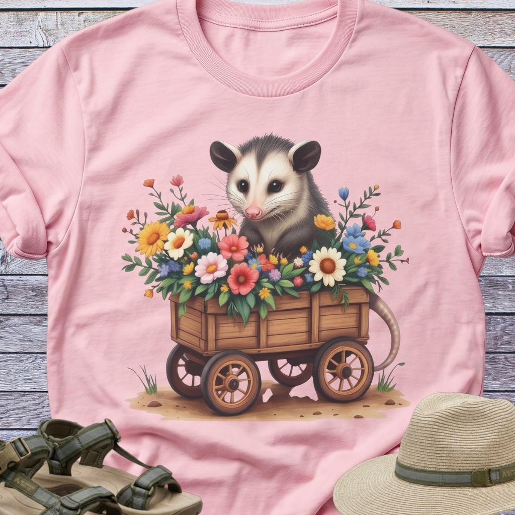 Opossum Flower Cart T-shirt | Woodland Animals