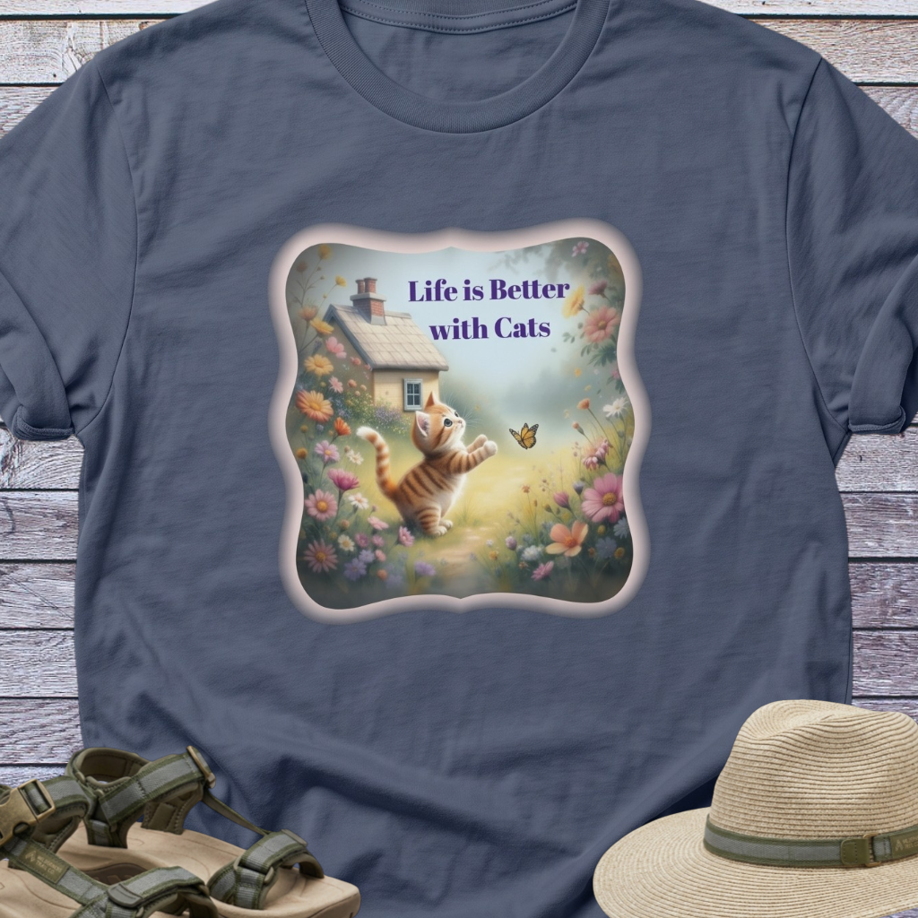 Kitten Butterfly Cottage T-Shirt