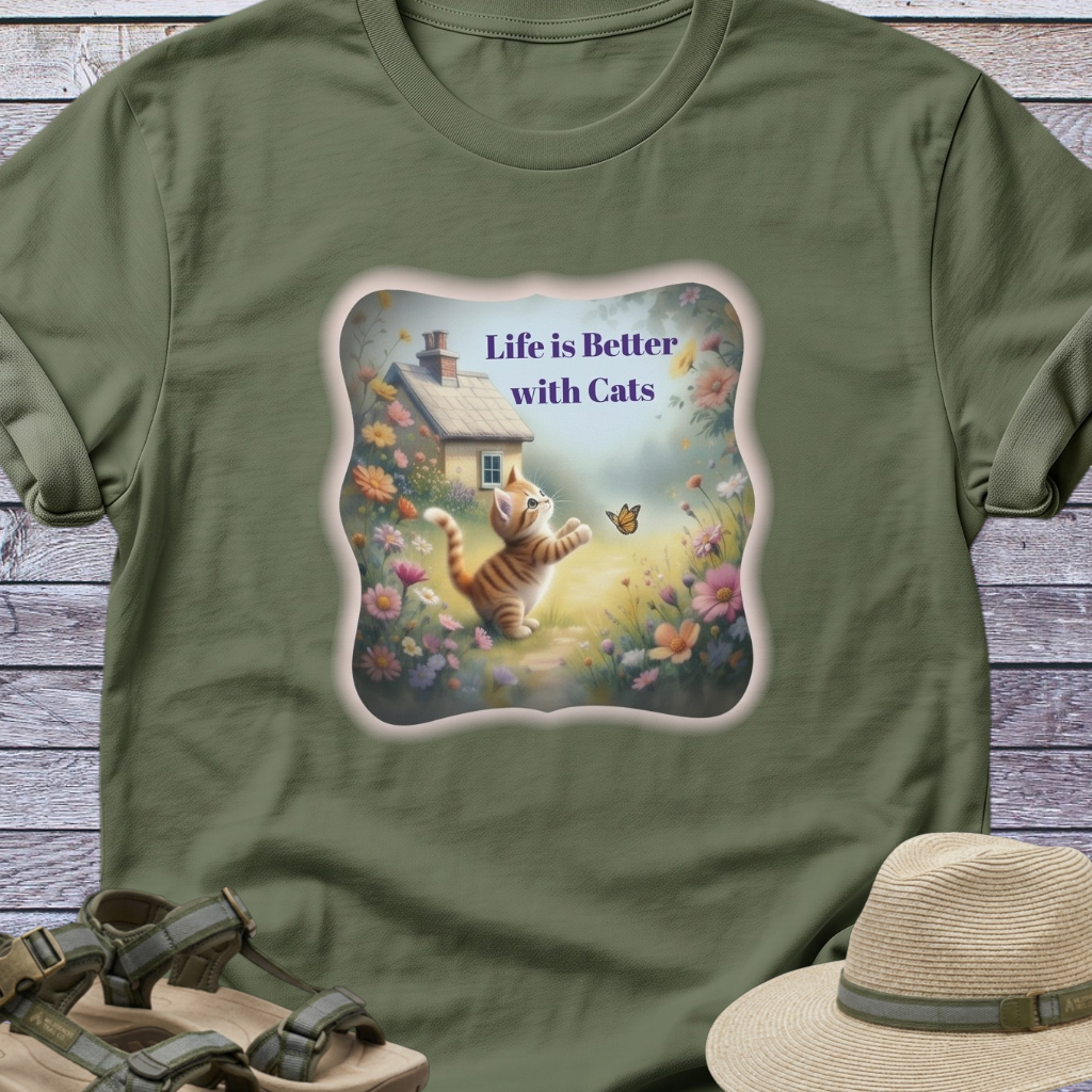 Kitten Butterfly Cottage T-Shirt