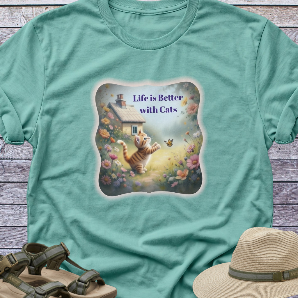 Kitten Butterfly Cottage T-Shirt