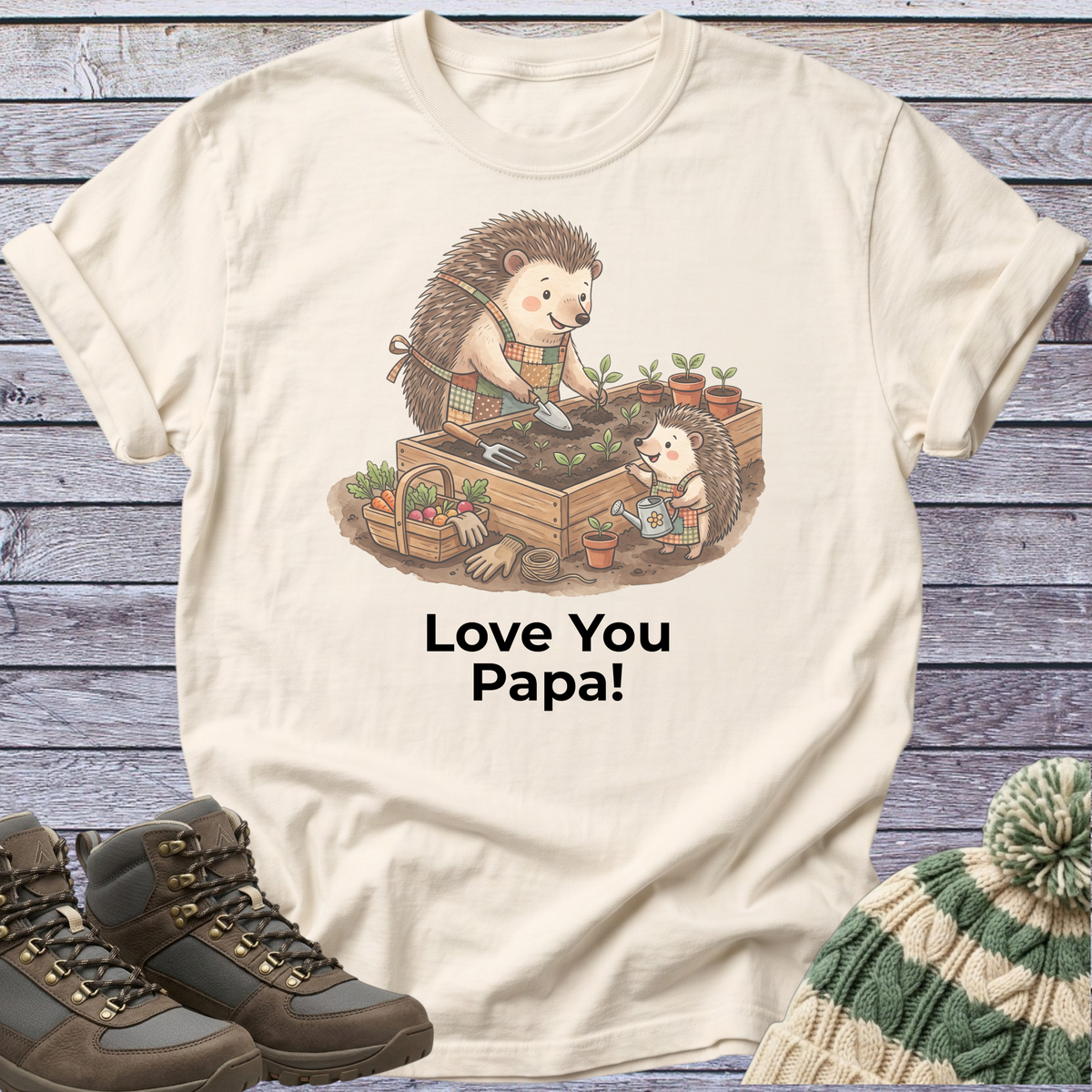 Hedgehog Papa Son T-Shirt Gardening
