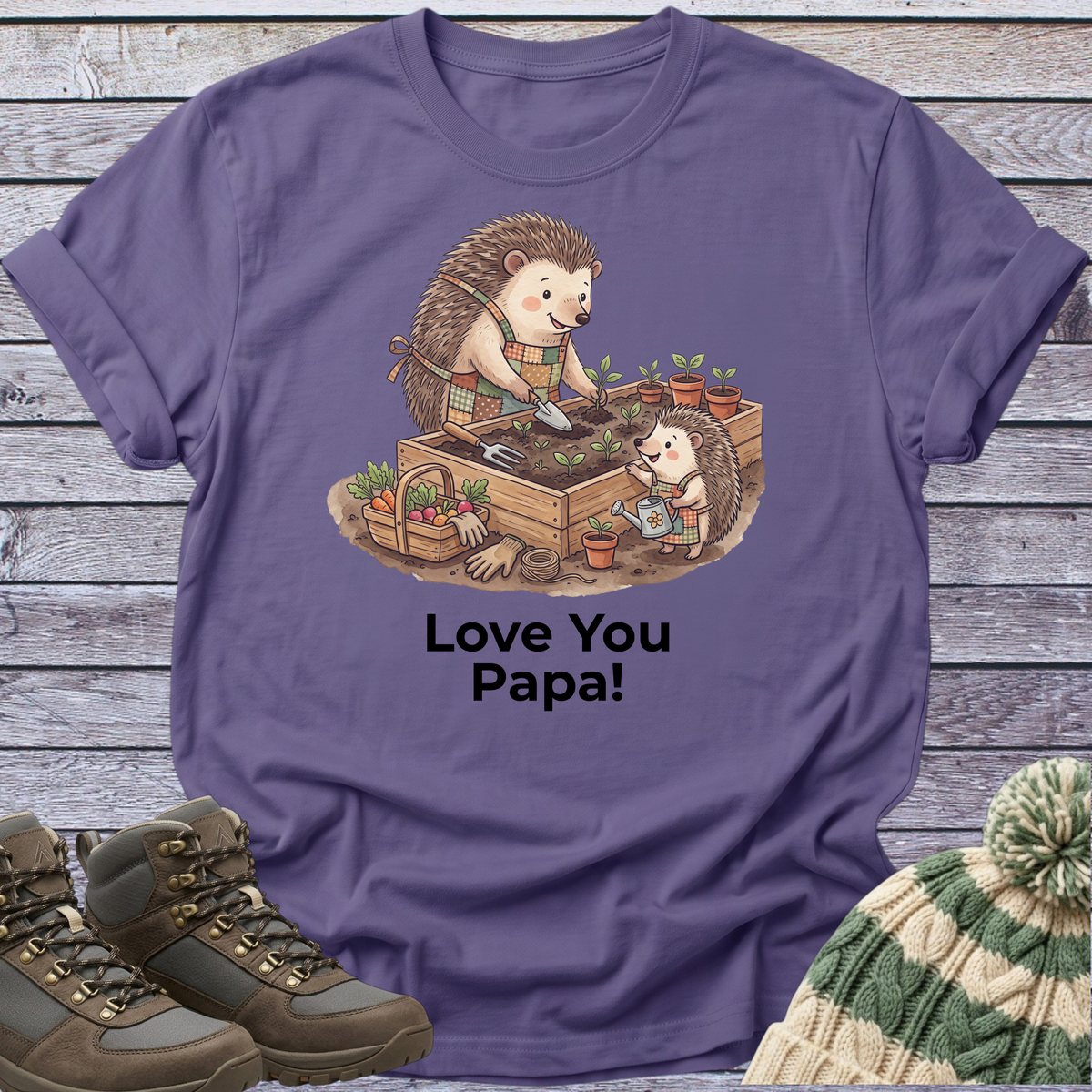 Hedgehog Papa Son T-Shirt Gardening