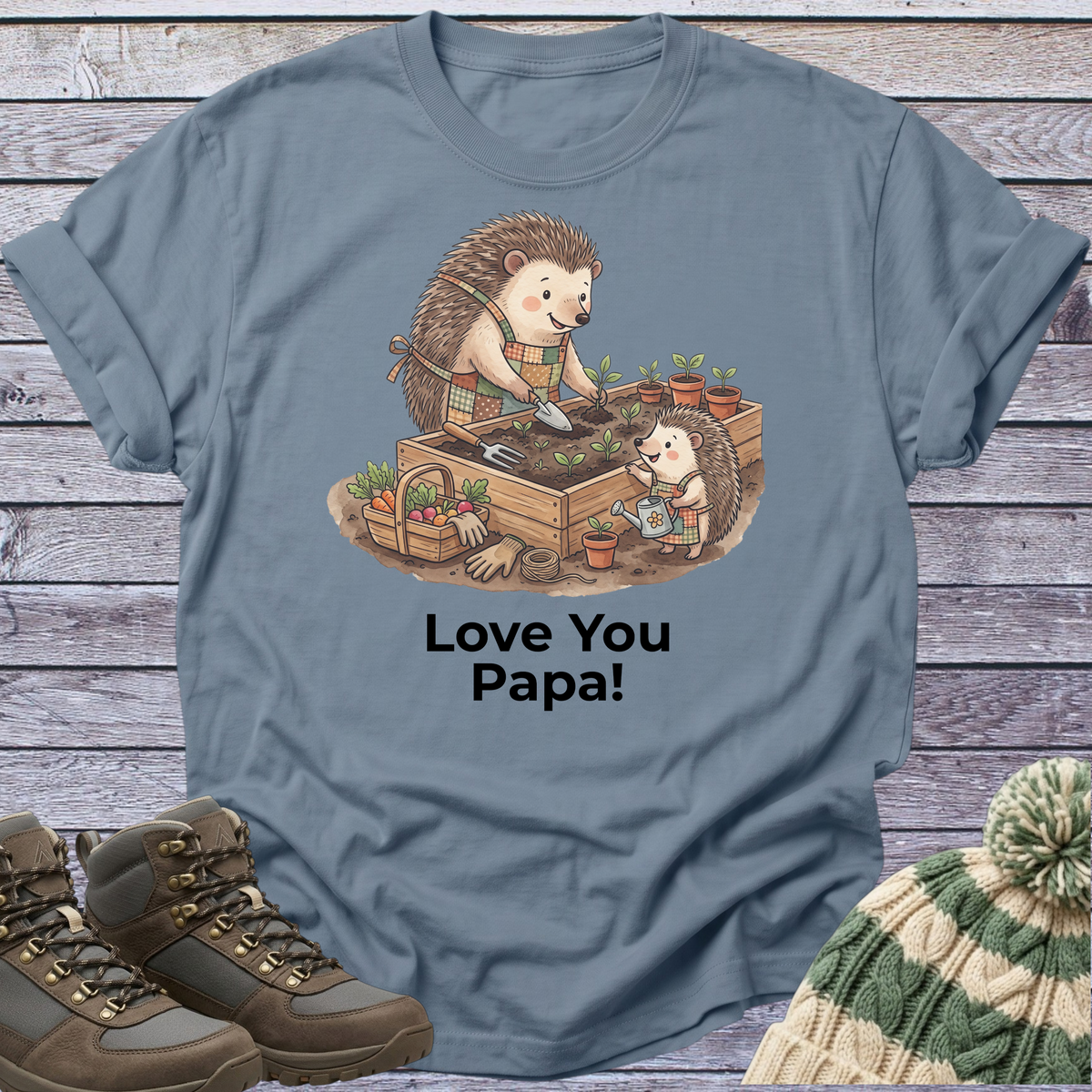 Hedgehog Papa Son T-Shirt Gardening