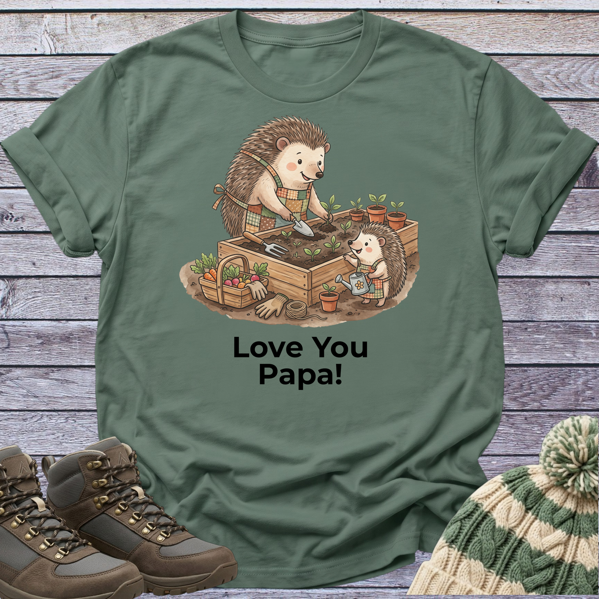Hedgehog Papa Son T-Shirt Gardening
