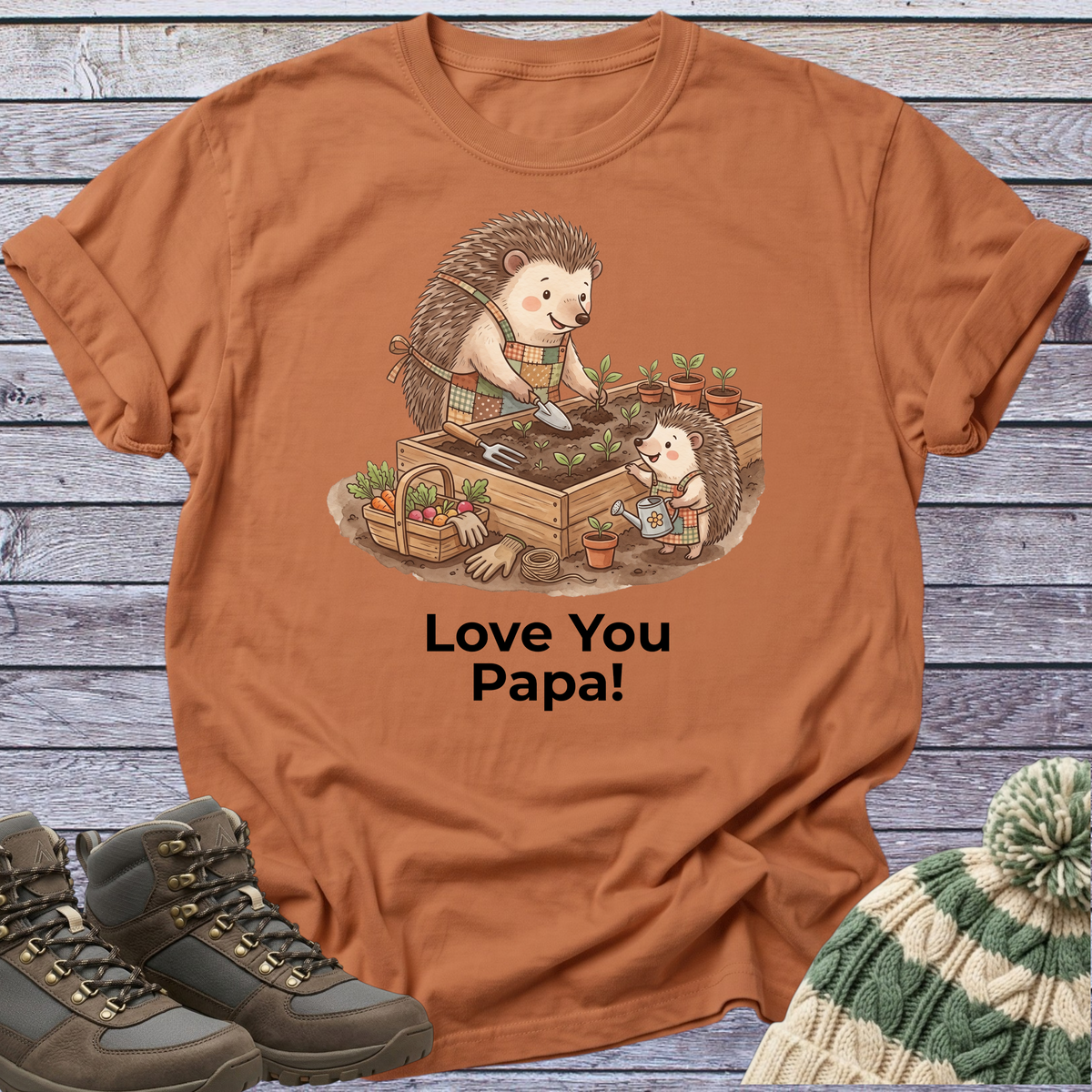 Hedgehog Papa Son T-Shirt Gardening