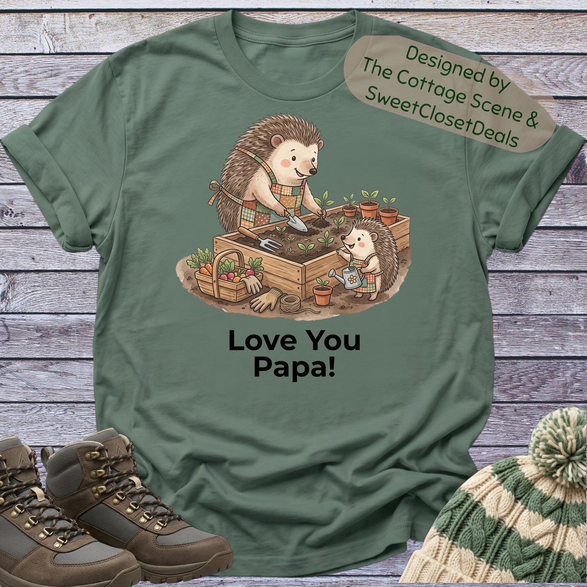 Hedgehog Papa Son T-Shirt Gardening