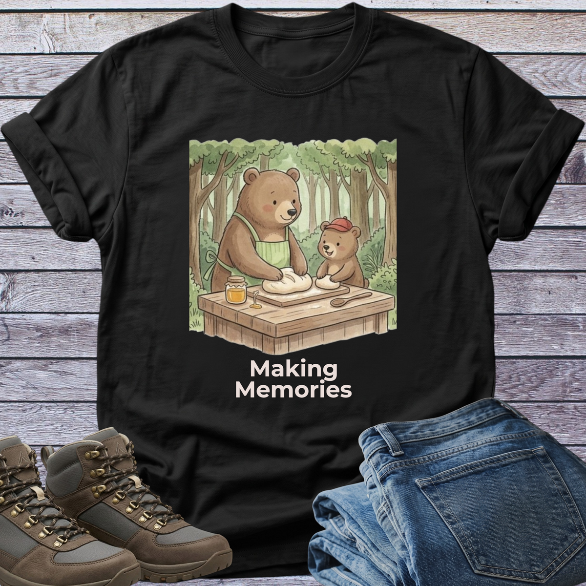 Bear Dad Son Cub Woodland T-Shirt