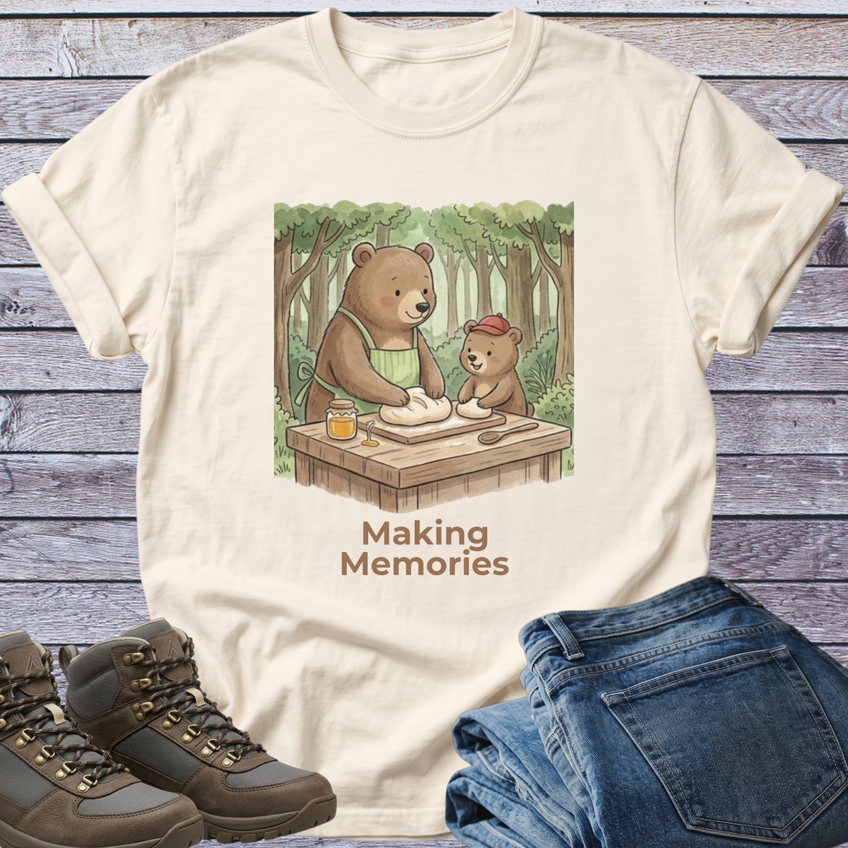 Bear Dad Son Cub Woodland T-Shirt