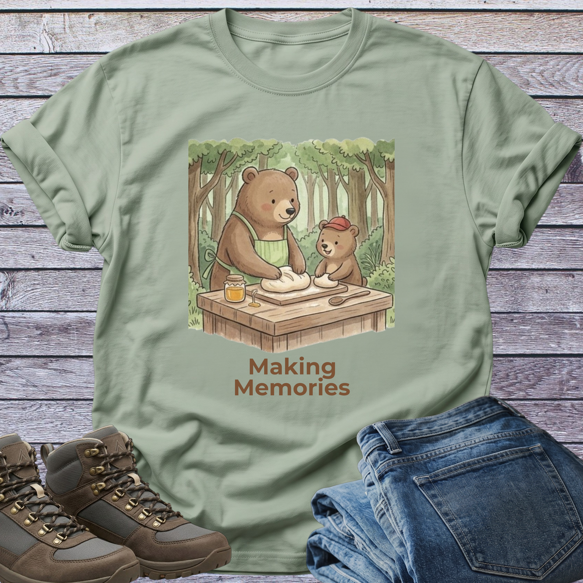 Bear Dad Son Cub Woodland T-Shirt