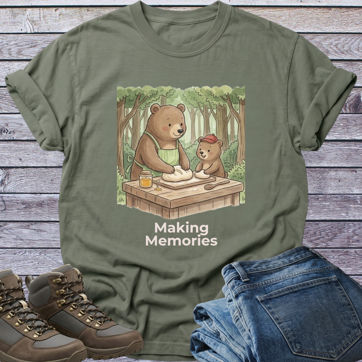 Bear Dad Son Cub Woodland T-Shirt