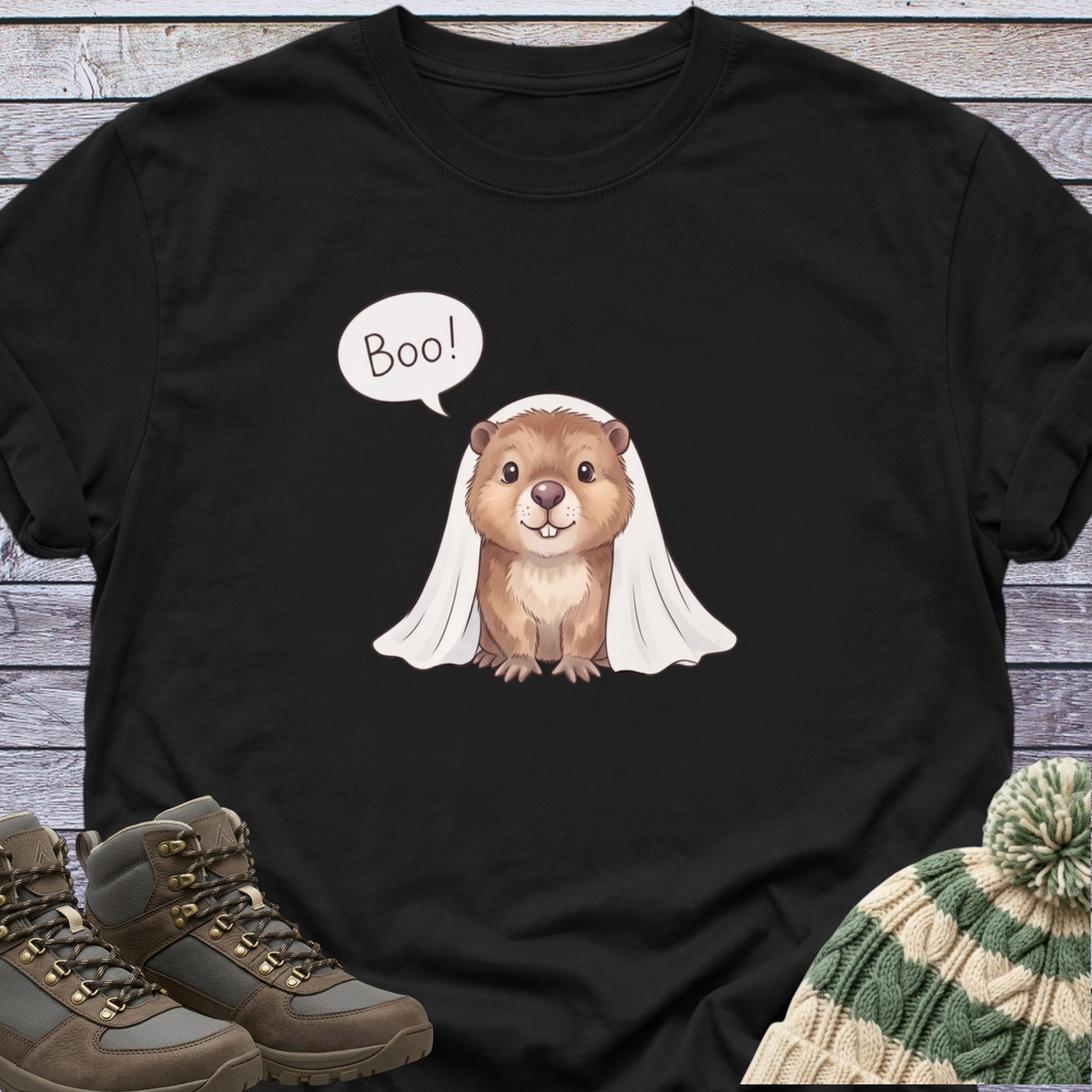Halloween Boo Beaver Ghost T-Shirt