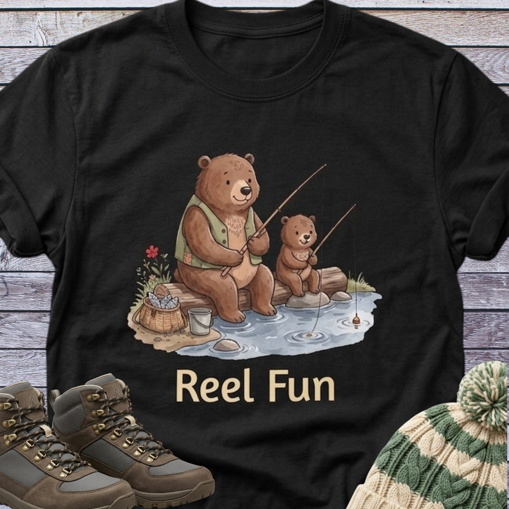 Bear Dad Son Fishing T-Shirt "Reel Fun"
