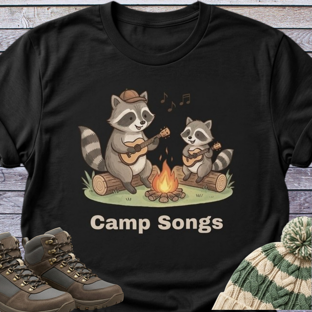 Raccoon Camp Fire Guitar Songs T-Shirt