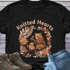 Knitted Hearts Bears Crochet Floral T-Shirt