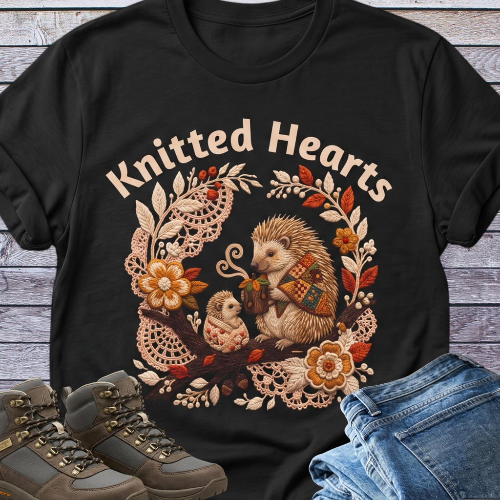 Knitted Hearts Porcupines Crochet Floral T-Shirt