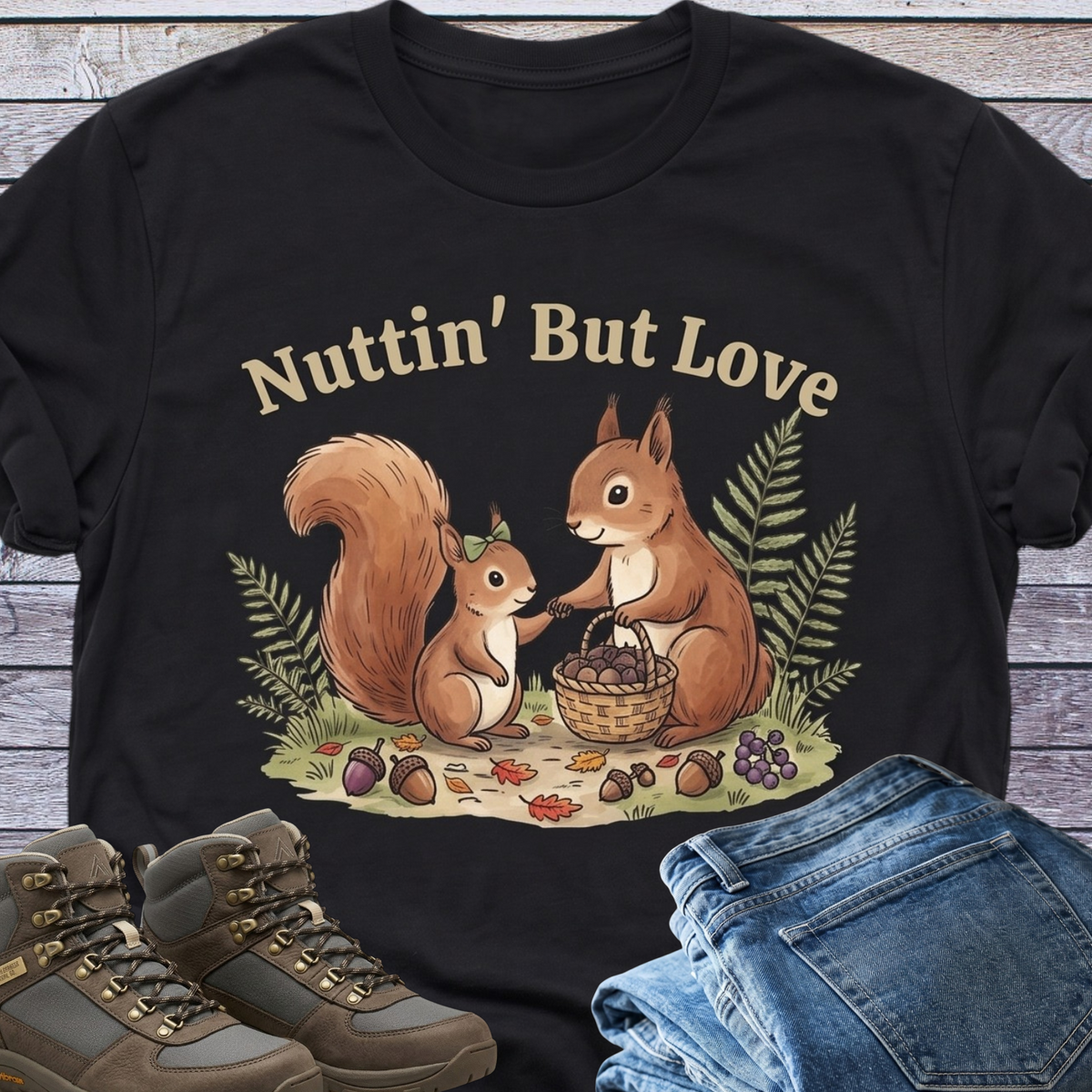 Squirrel Mom Daughter Picking Acorns T-Shirt
