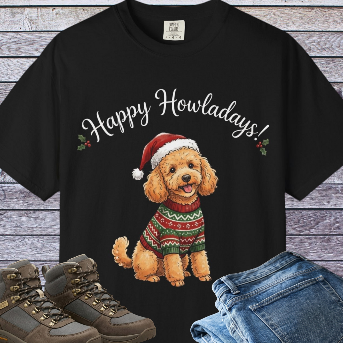 Apricot Poodle Happy Howladays Christmas T-Shirt