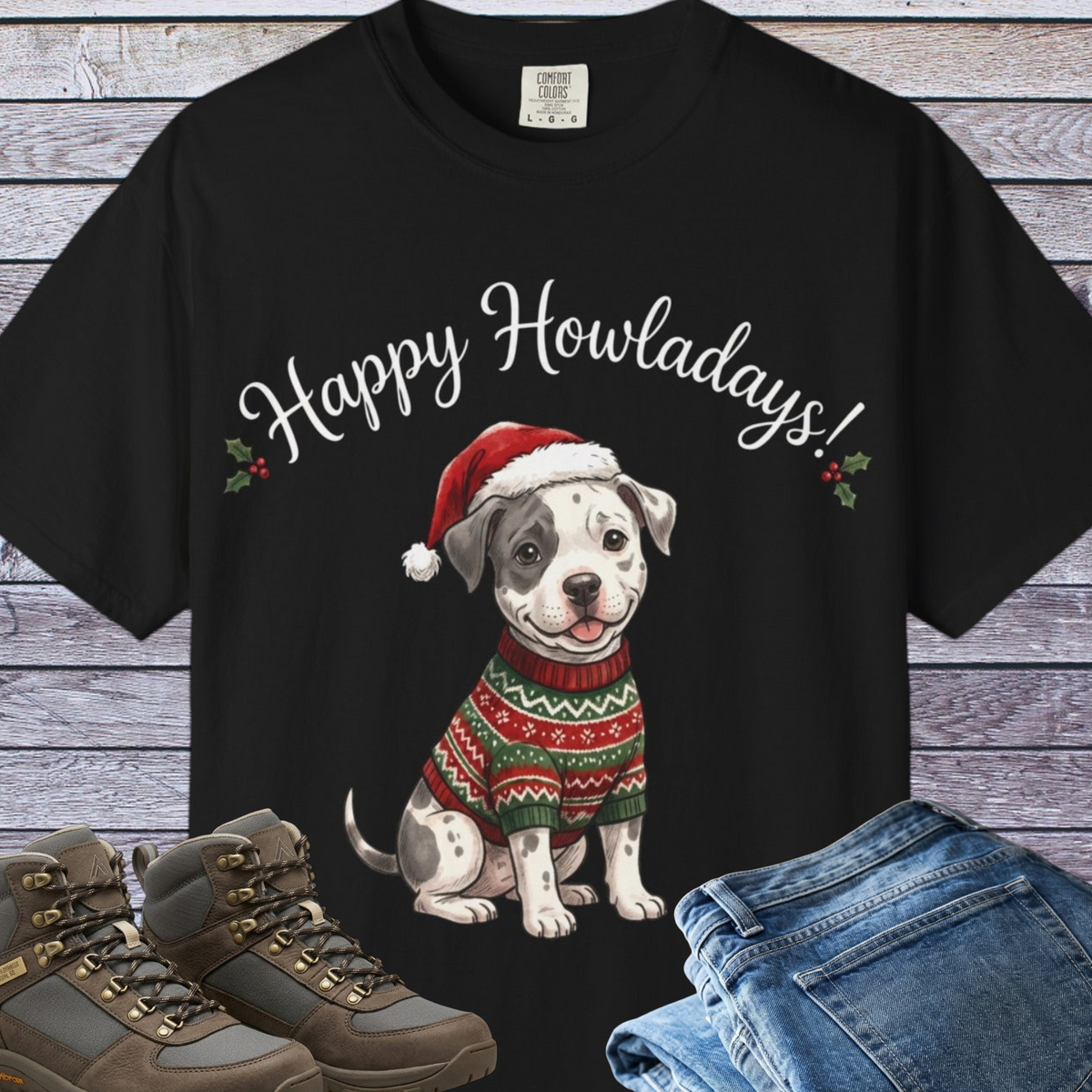 Pit Bull Puppy Happy Howladays Christmas T-Shirt