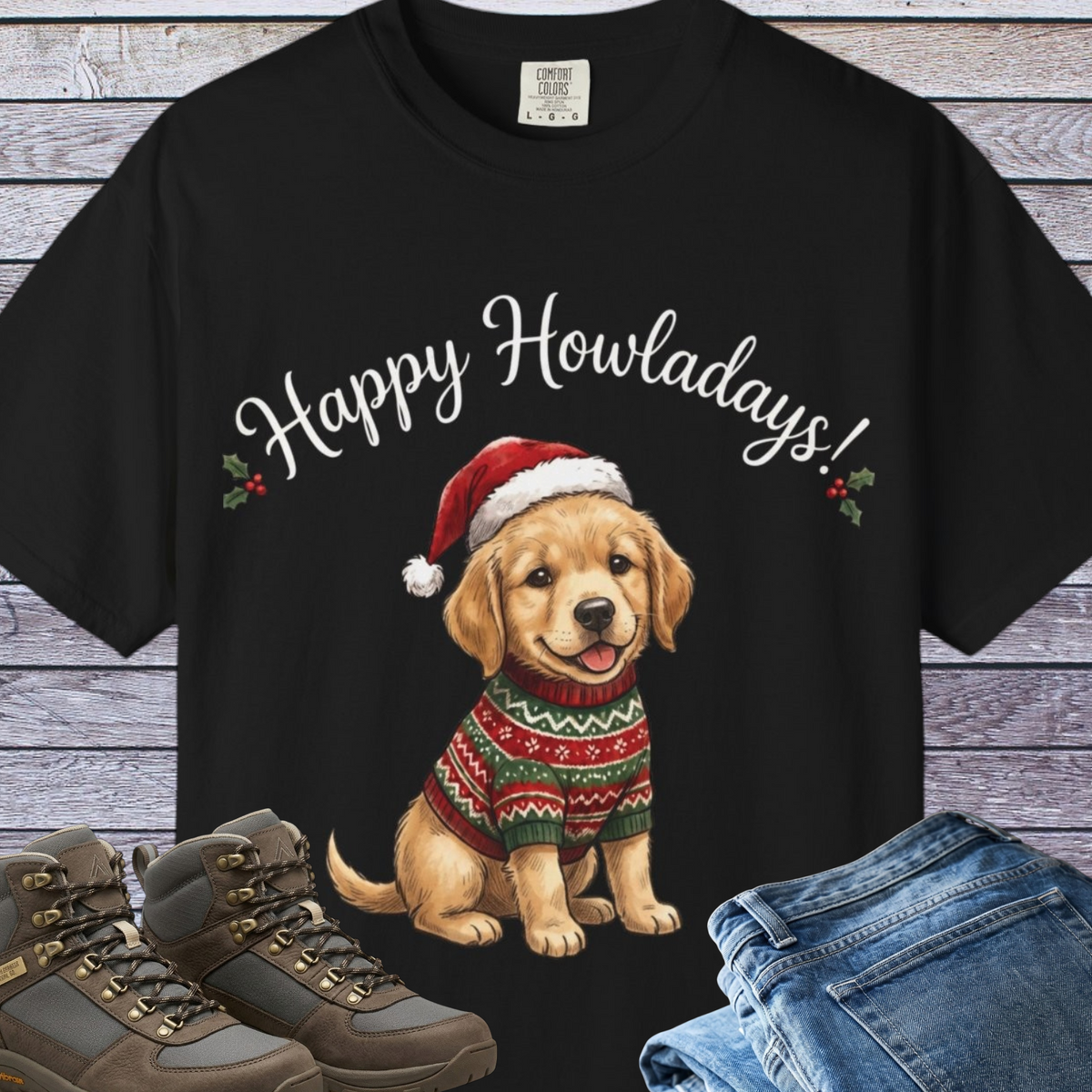 Golden Retriever Puppy Happy Howladays Christmas T-Shirt